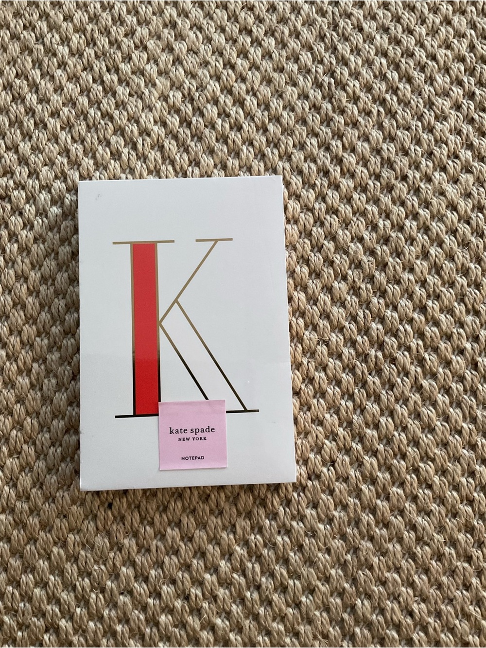 kate spade White Notepad with Red Initial and Pink Label